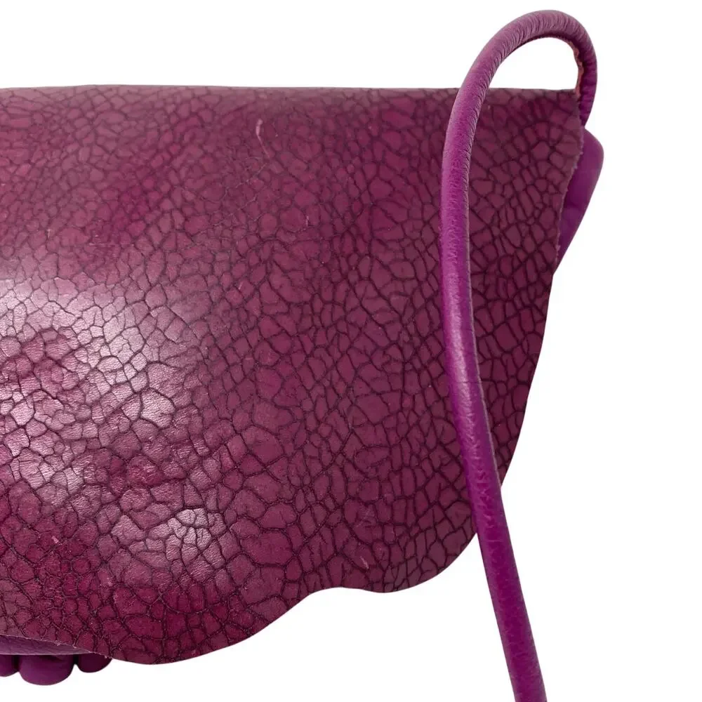 VTG Gino Genuine Leather Purple Crossbody Shoulder Bag Pebbled Foldover Boho EU
